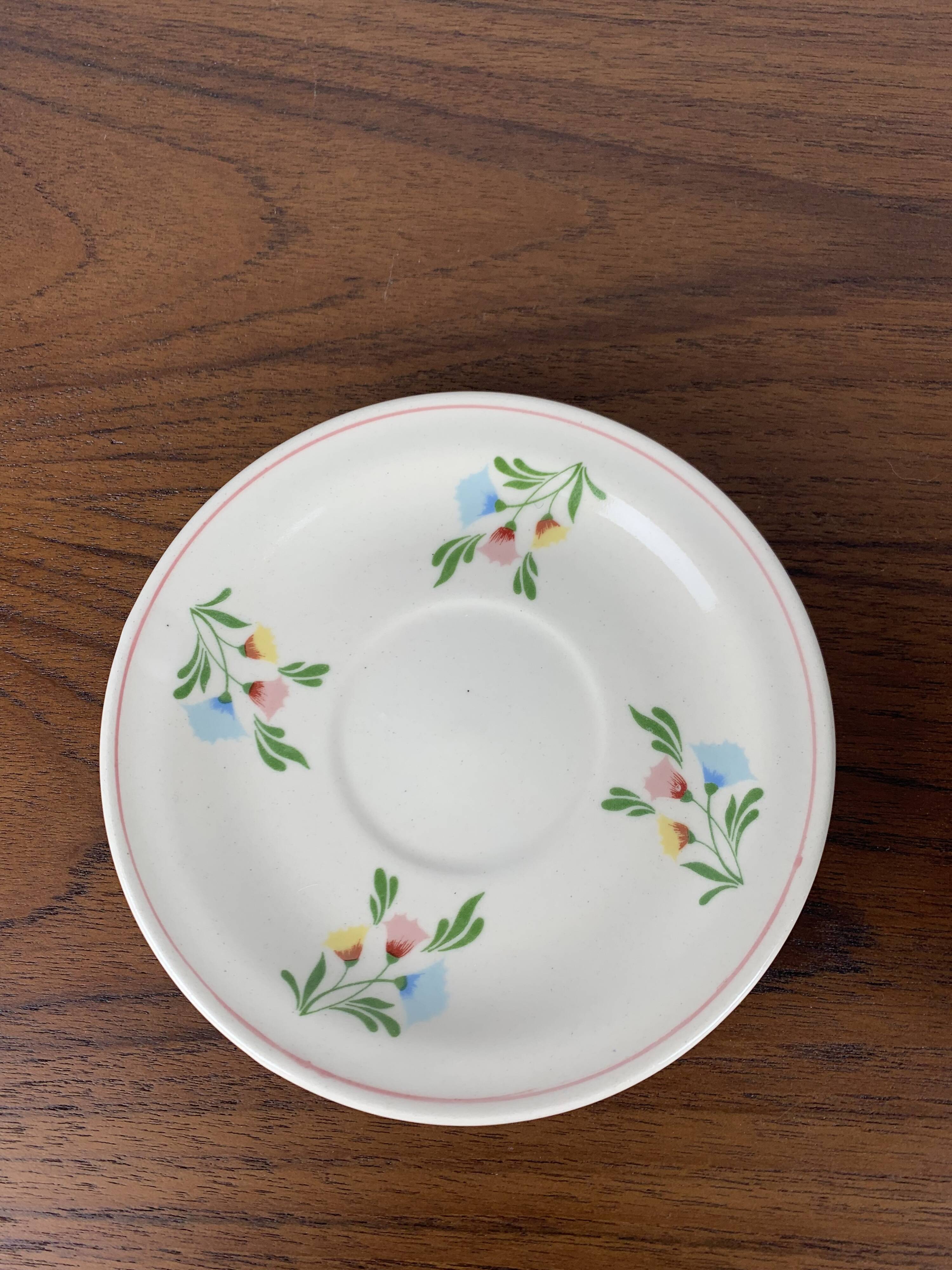 Set of 6 vintage cups + saucers, flower pattern, Germany