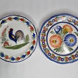 Pair of Henriot Quimper flat plates decorated with rooster and flowers