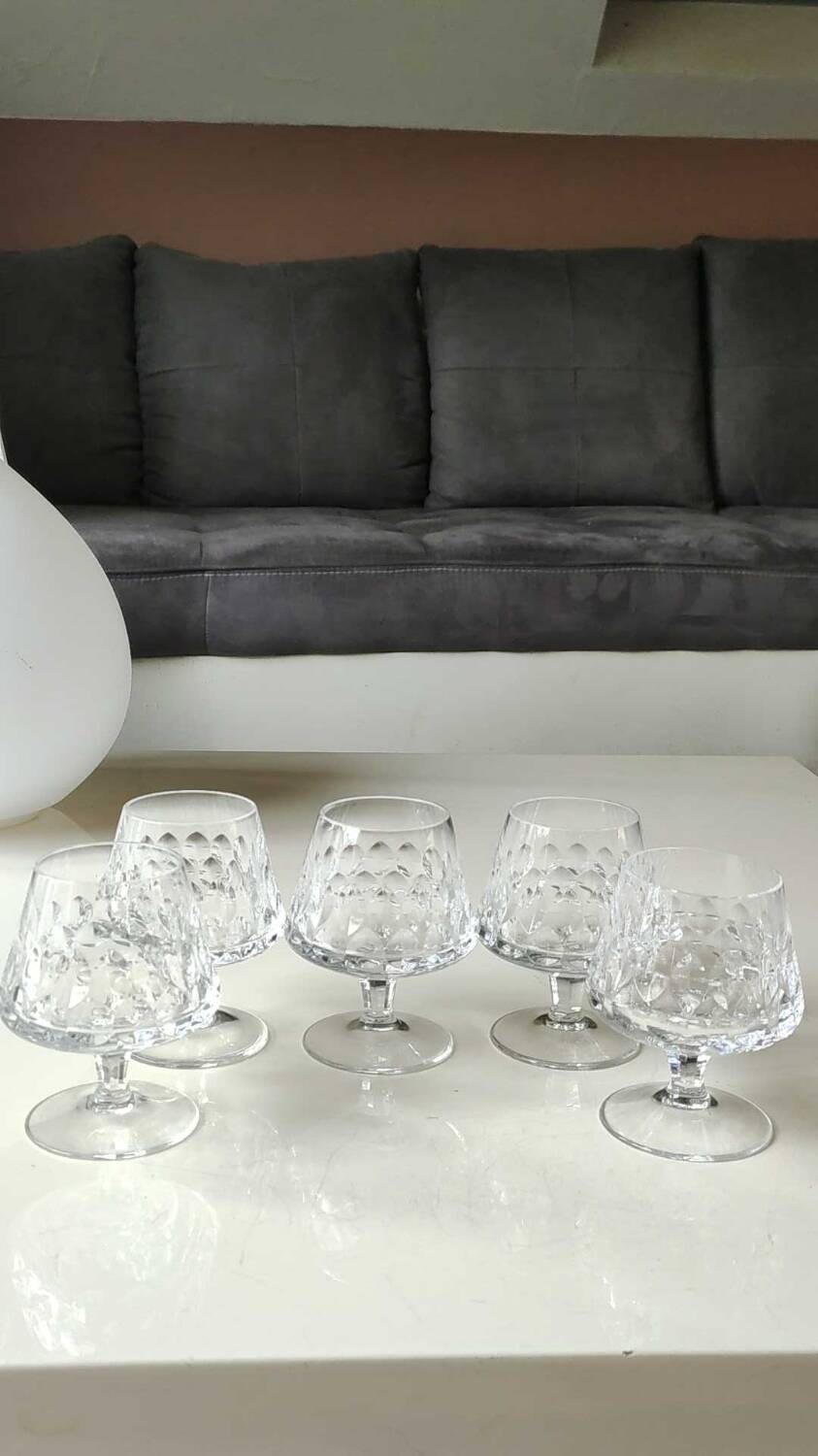 Lot 5 x Peill & Putzler Cognac Glasses. Mod. Granada. lead crystal