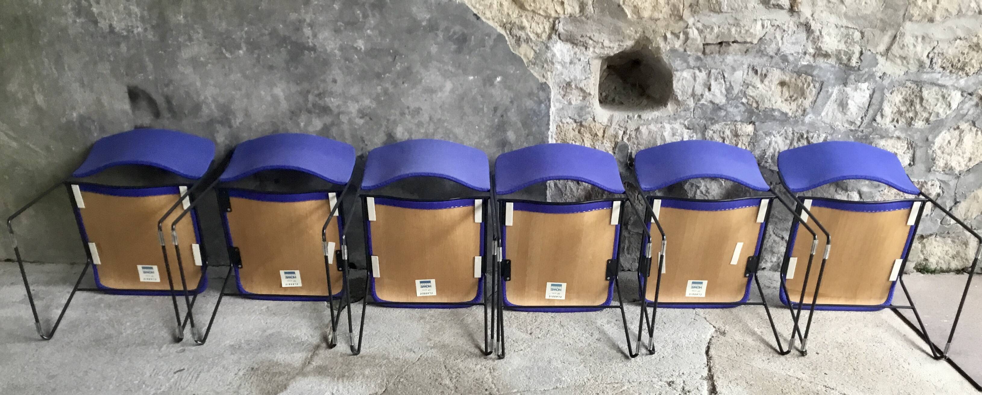 Set of 6 blue Howe 40/4 stacking chairs by David Rowland