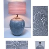 ceramic lamp in the shape of an XL pot, palm leaf decor, 80s