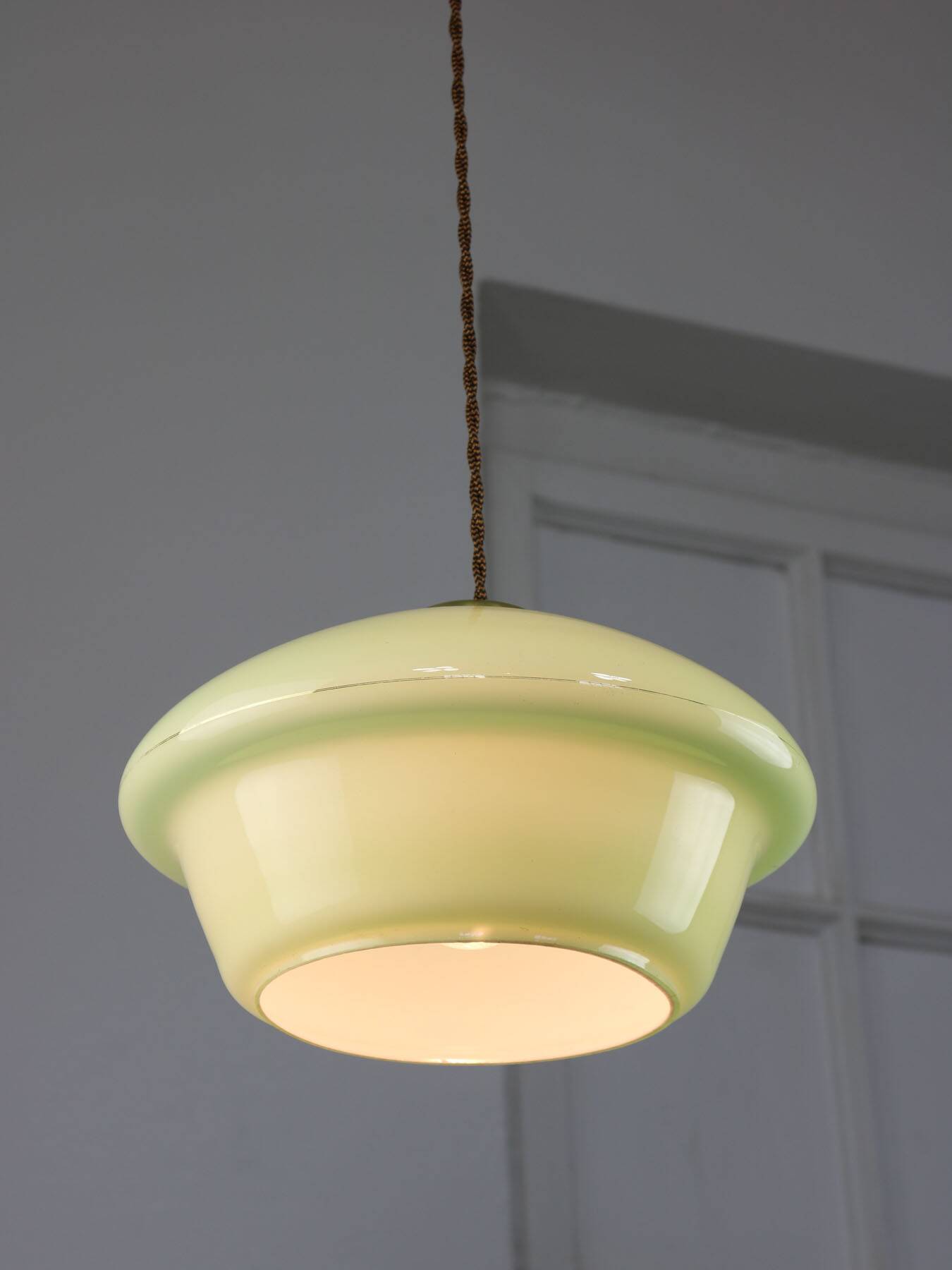 Mid-Century Italian Green Glass and Brass Pendant Lamp