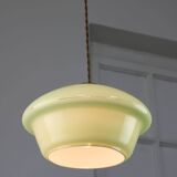 Mid-Century Italian Green Glass and Brass Pendant Lamp