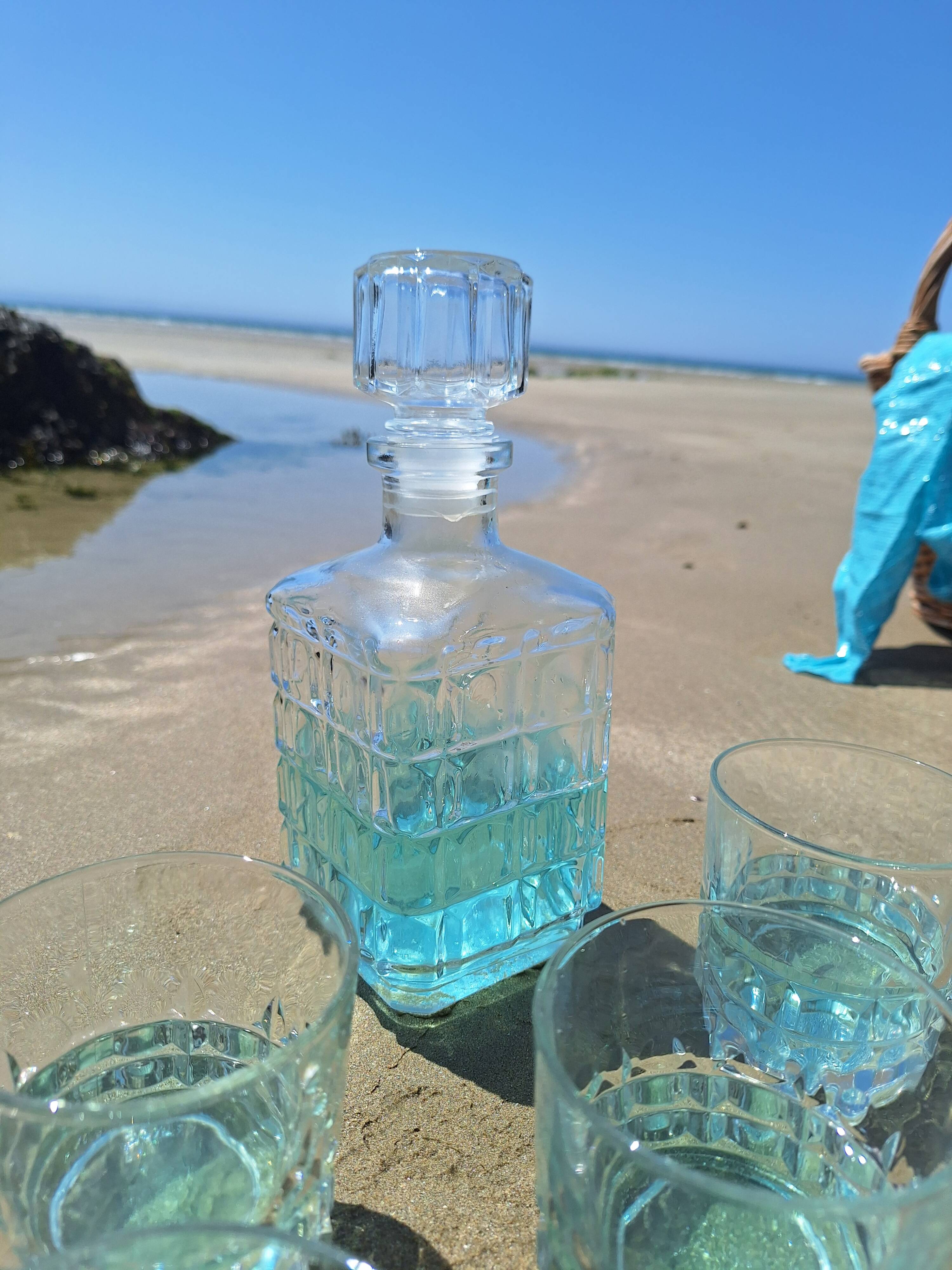 Vintage whiskey decanter and glasses