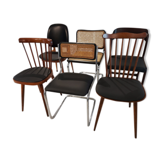 Suite de 6 chaises dépareillées vubtage Baumann breuer