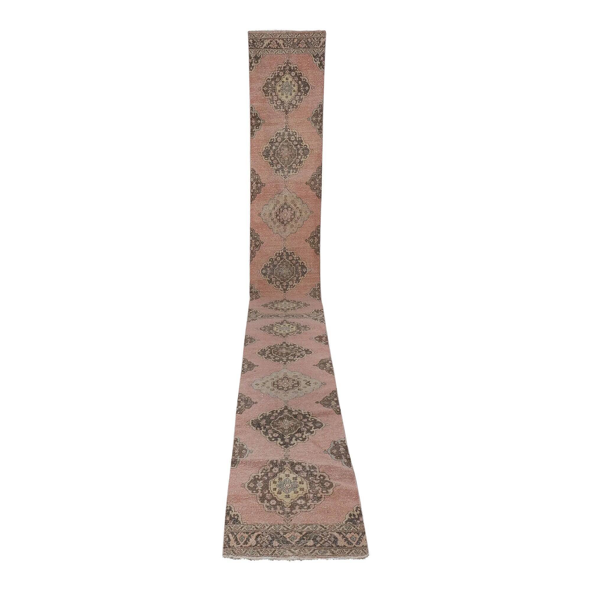 Vintage Turkish hallway rug 85x754 cm