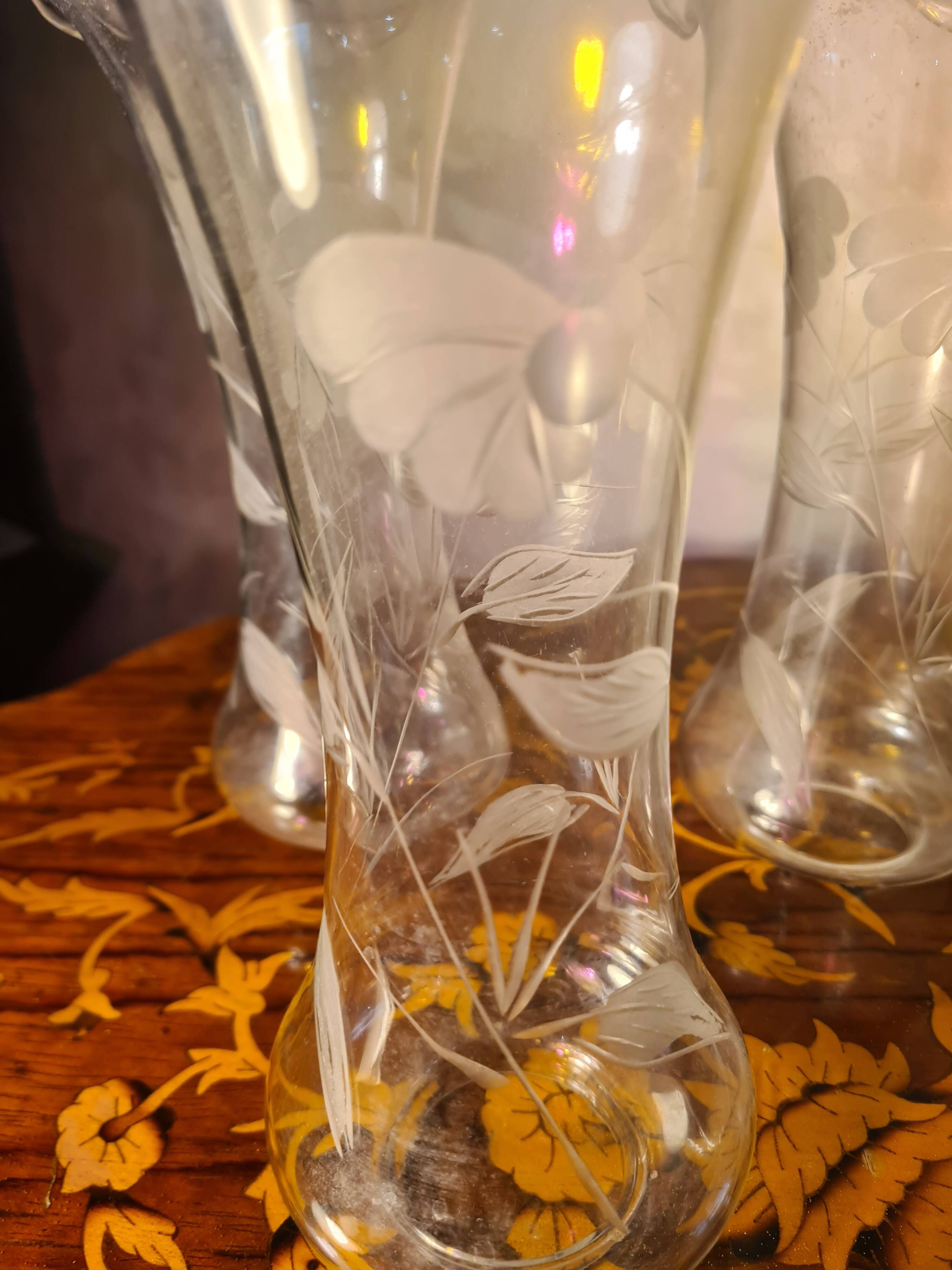 lot de 3tulipes verre gravé ciselé baccarat, art nouveau pour lampe ou lus