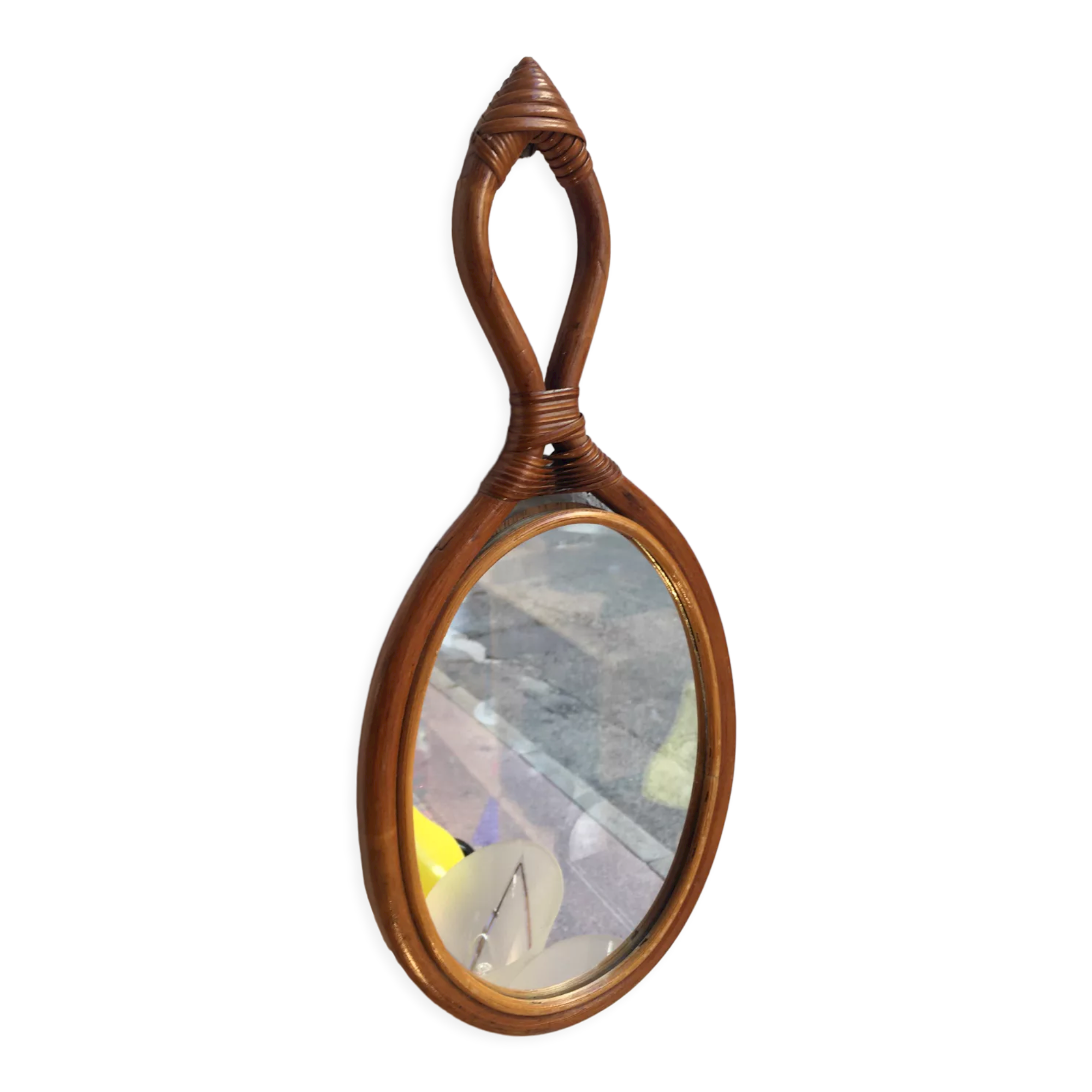 Vintage rattan mirror 19x40cm