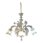 Glass Clear and Gold Chandelier With Flowers and Leaves