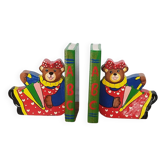 Vintage wooden bookends for kids, bear & books polychrome