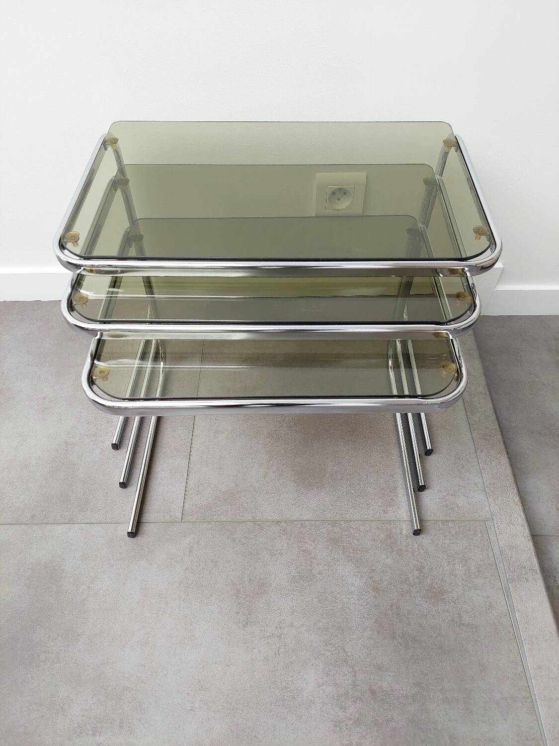 Chrome and Smoked Glass Nesting Tables