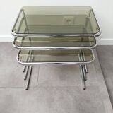 Chrome and Smoked Glass Nesting Tables