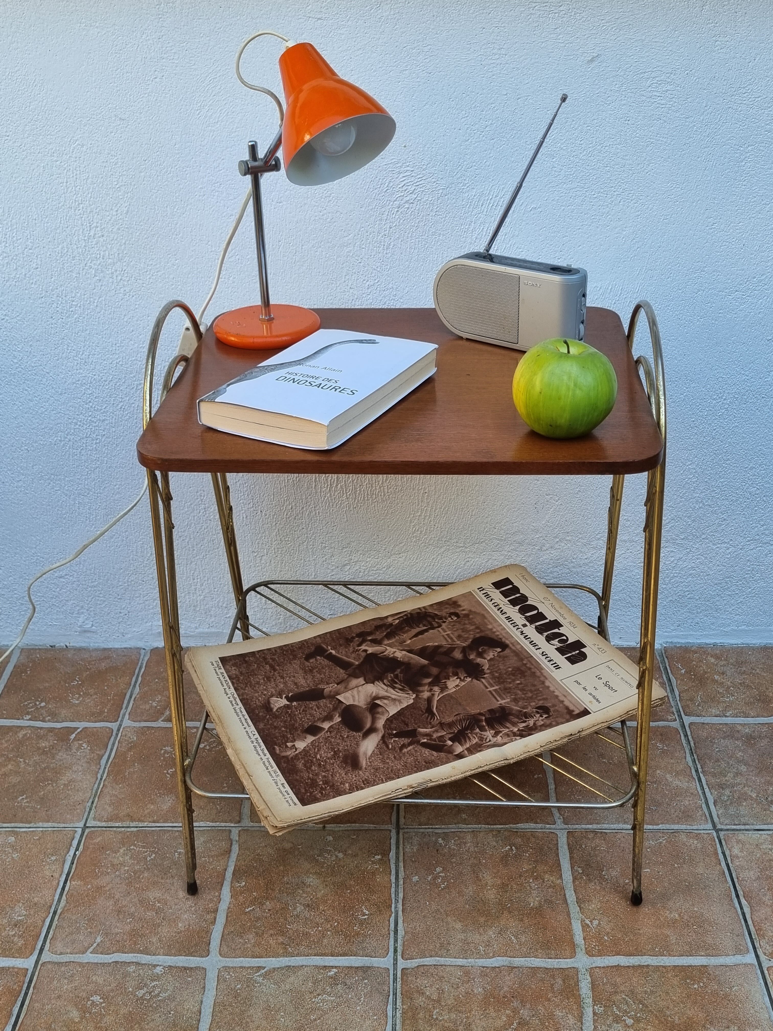 Side table, vintage "Eiffel" service with two metal and wood tops