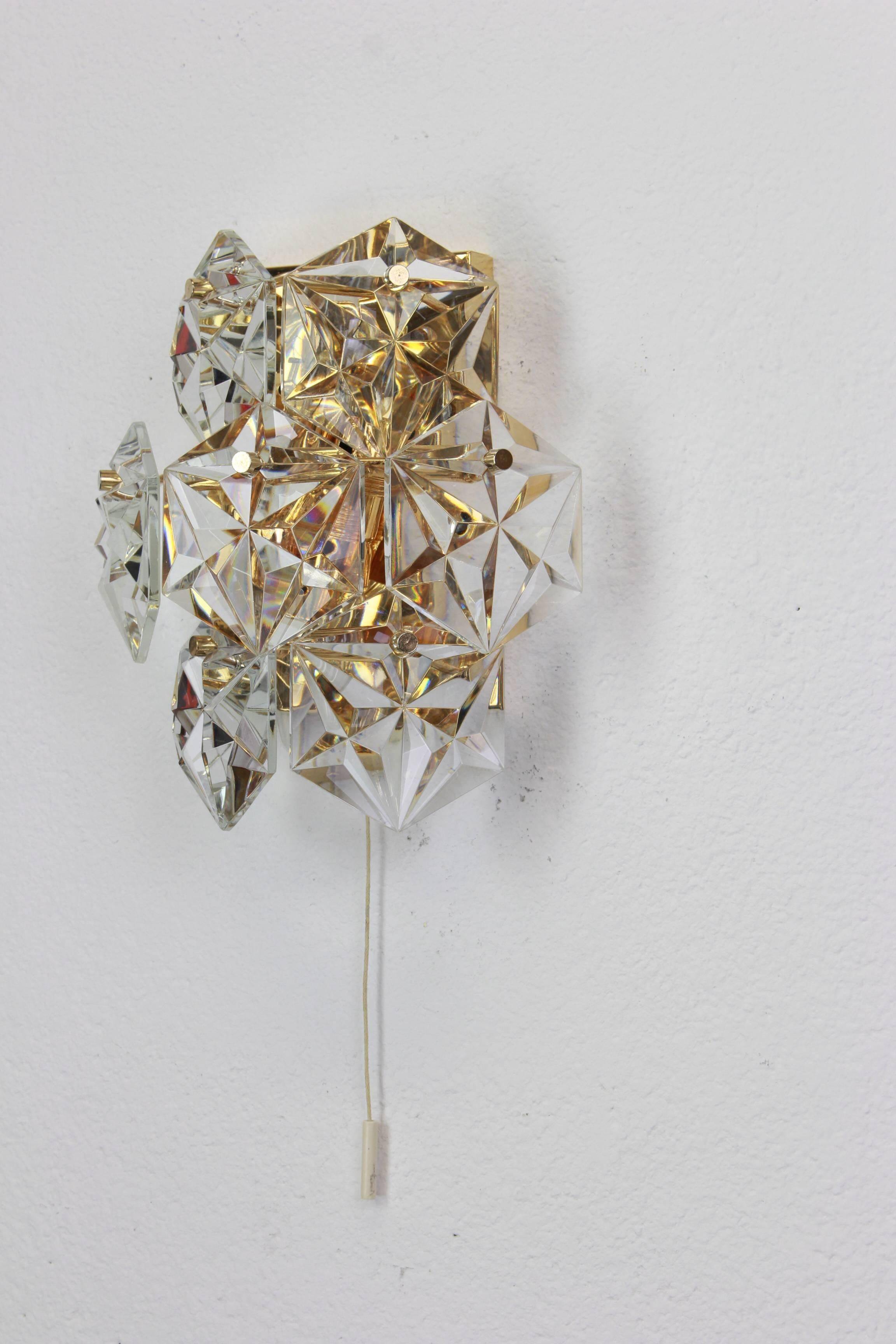 Pair of crystal wall lights by Kinkeldey, Germany, 1970s.