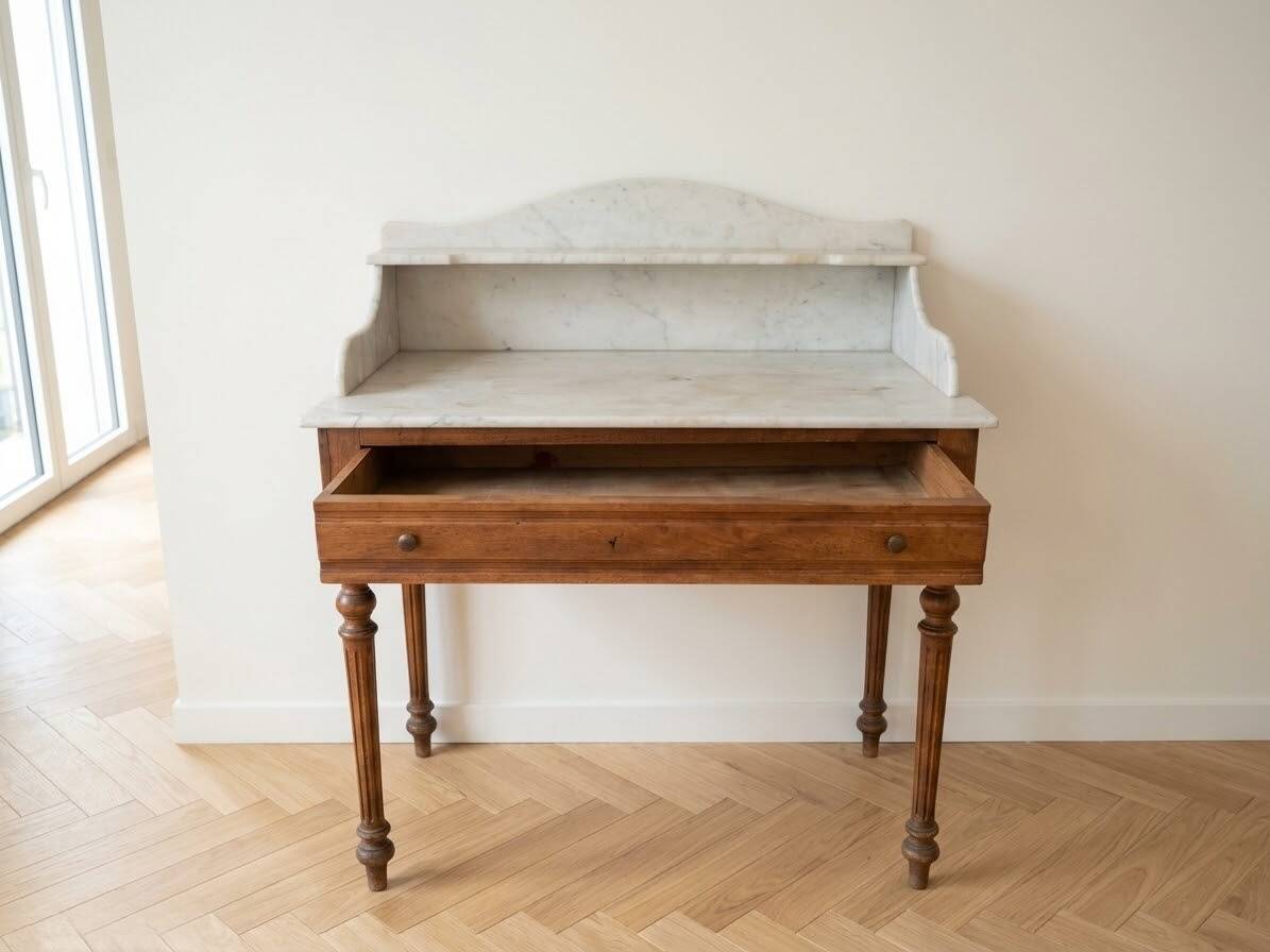 Retro wooden and marble dressing table