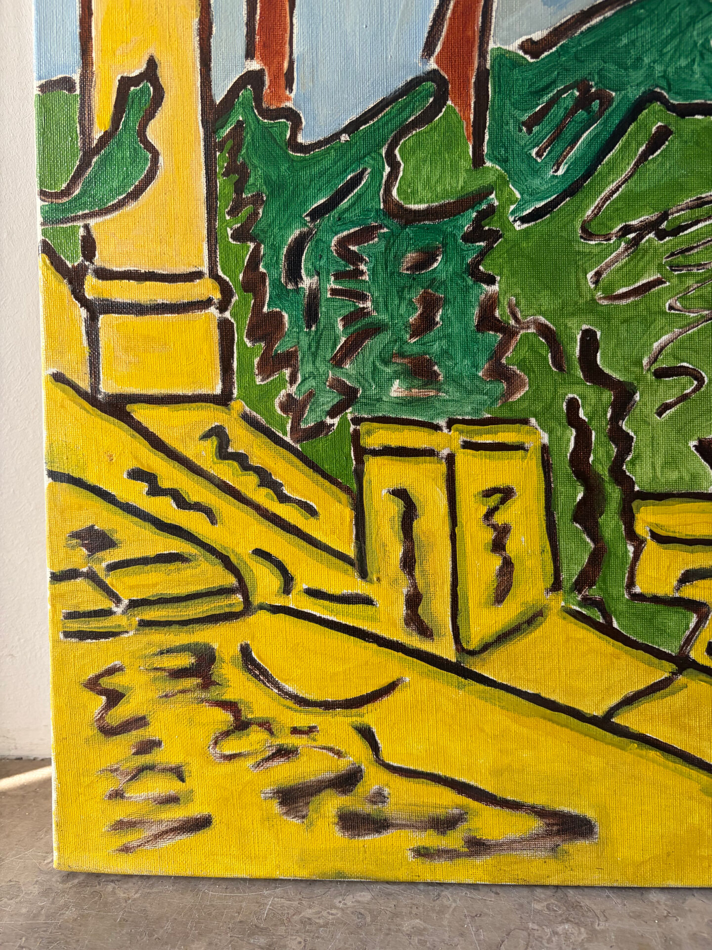 Landscape from the balcony, oil on canvas signed 1982