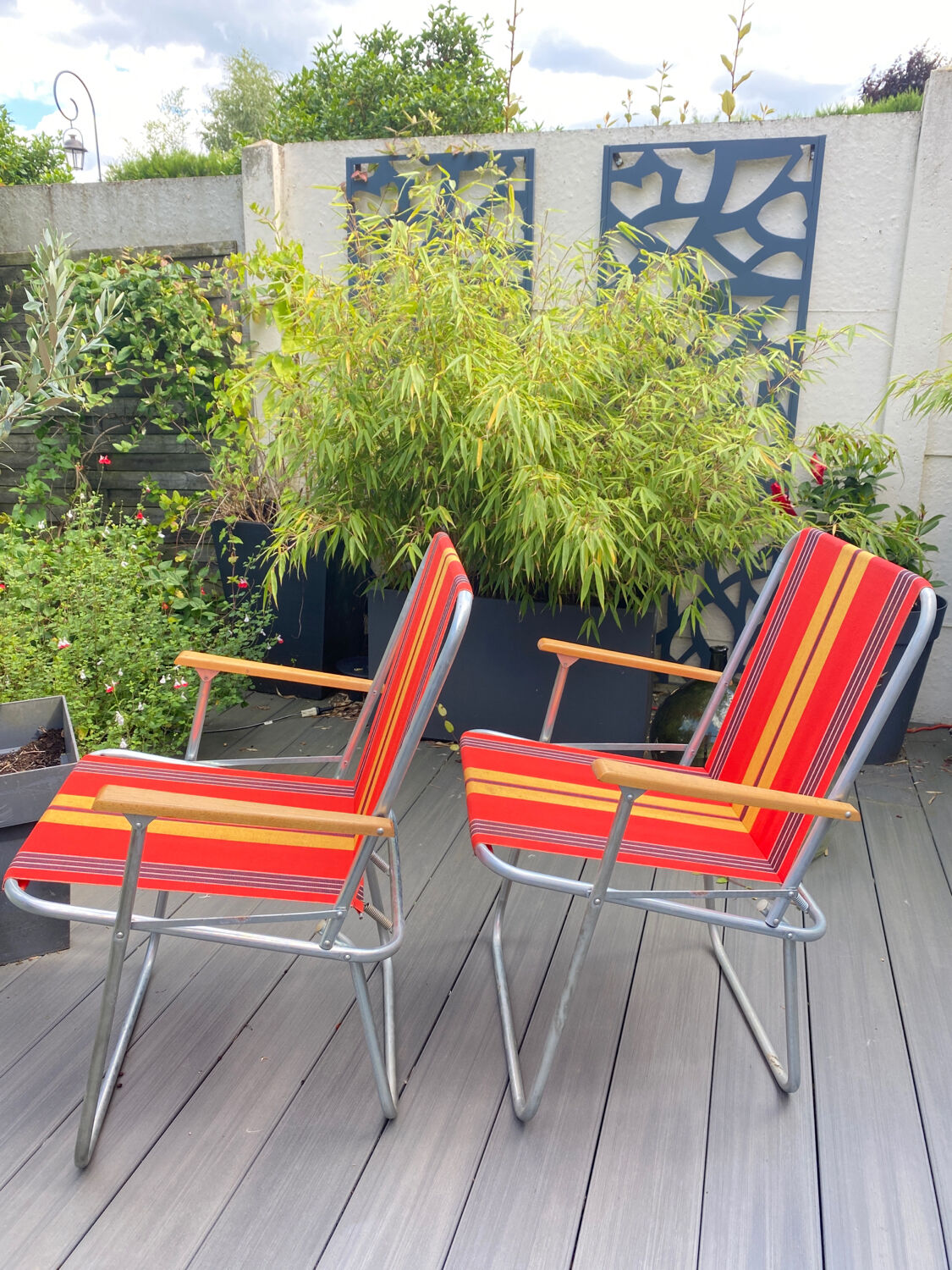 Pair of vintage folding camping chairs