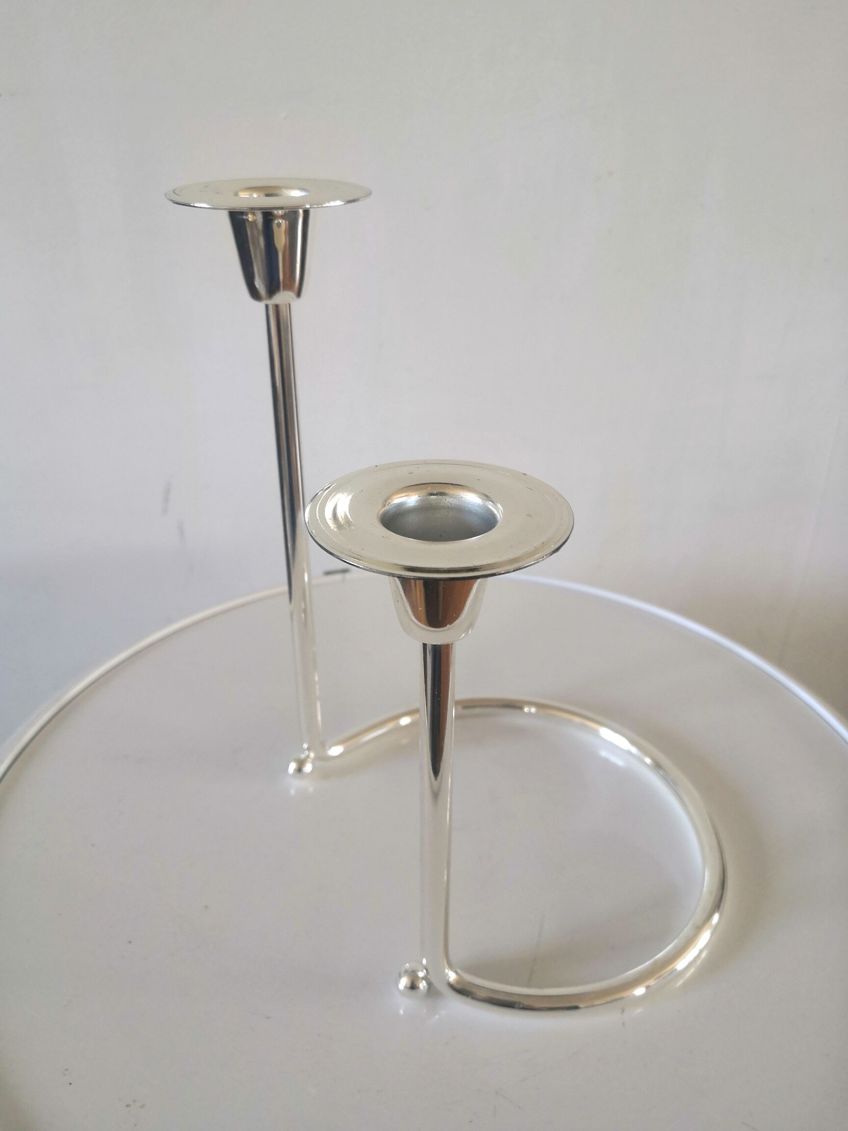 Double candle holder BMF silver metal design 70s