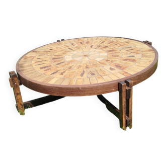 Ceramic coffee table signed R. CAPRON herbarium model from 1960.