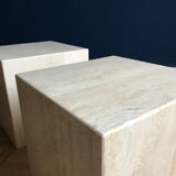 Mid-century modern travertine cube side end tables