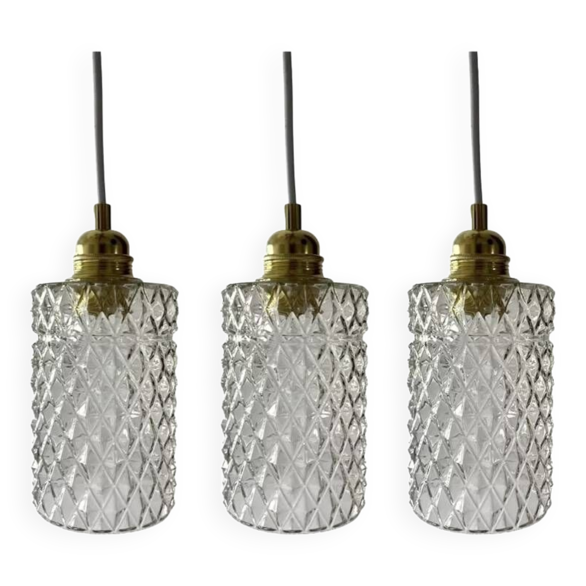 Set of three chiseled glass pendant lights of Scandinavian origin