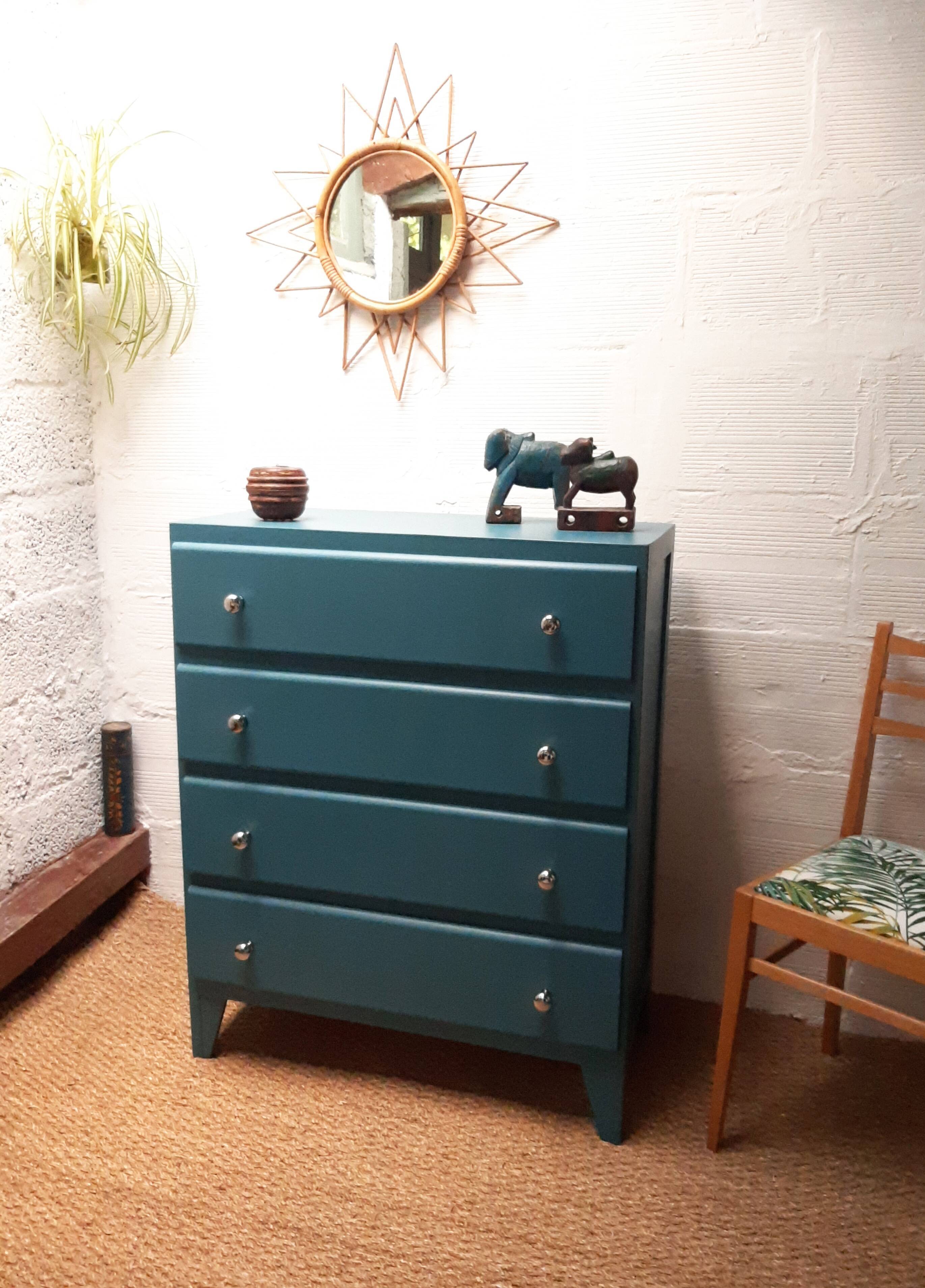 Vintage 30s dresser peacock blue