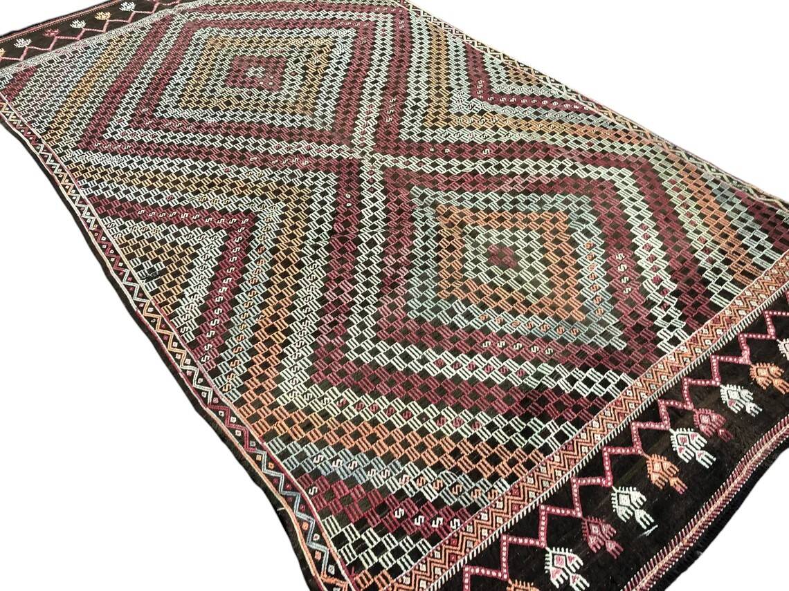 Geometric Handwoven Bohemian Kilim Rug
