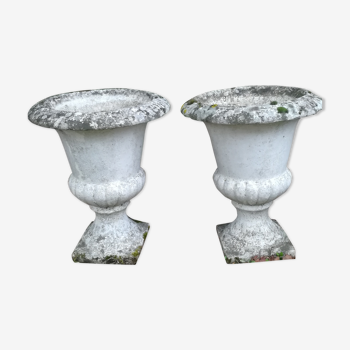 Pair of Medicis vases in white stone