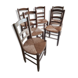 Set of 6 wooden chairs and 50s straw