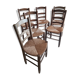 Set de 6 chaises en bois et paille années 50