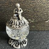 Serviteur sel, poivre et moutarde en cristal de Bavière et métal argenté
