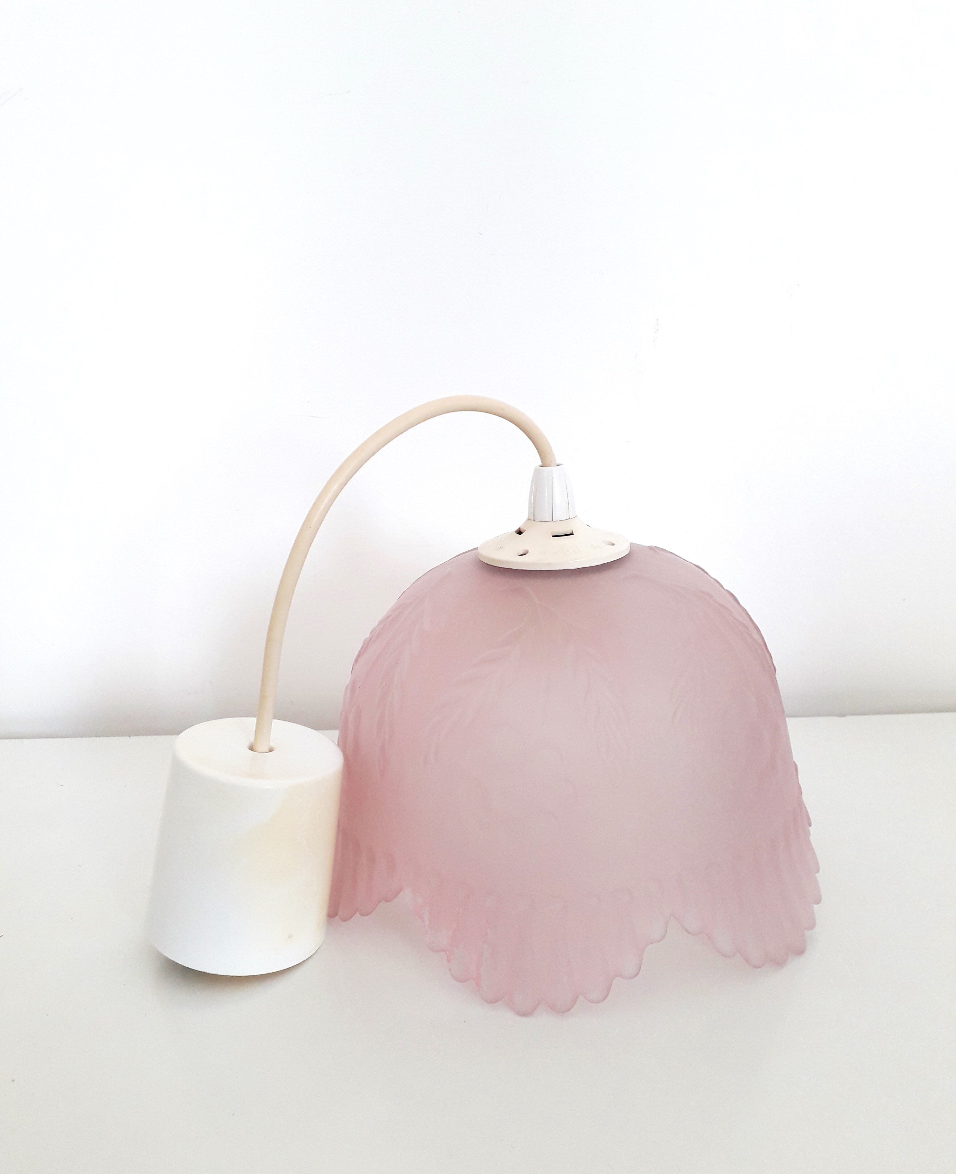 Vintage pink pressed glass pendant lamp - 1960
