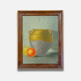 Rustic still life with fruit and pottery