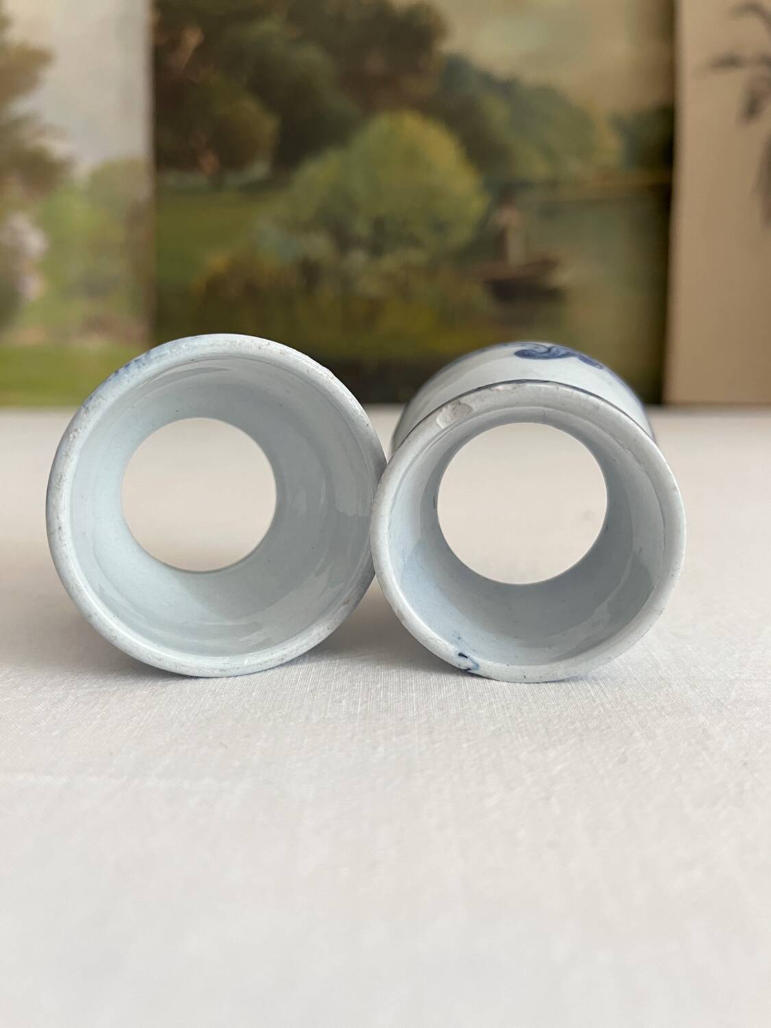 2 old diabolo egg cups, iron earth “Dutch” Creil and Montereau