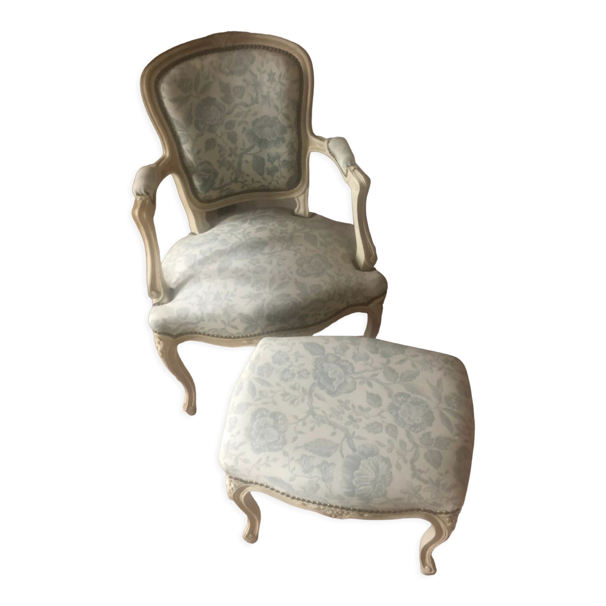 Armchair and its footrest Louis XV style