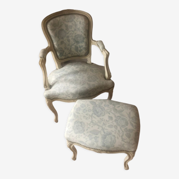 Armchair and its footrest Louis XV style