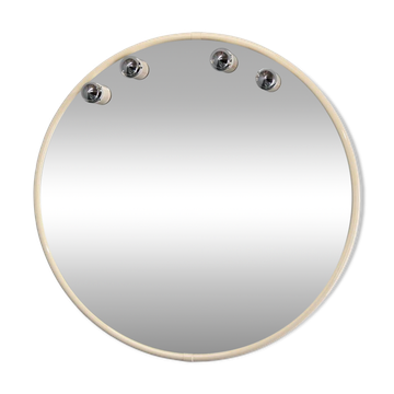 Rare Bongio Italian round mirror with integrated lights, 1970s