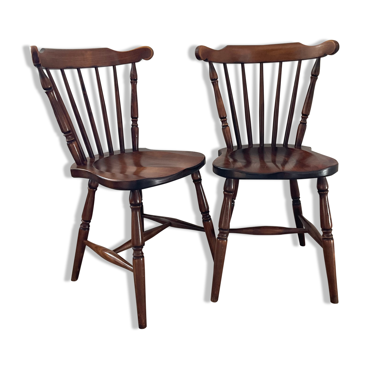 Pair of dutch bistro chairs in solid wood 70s