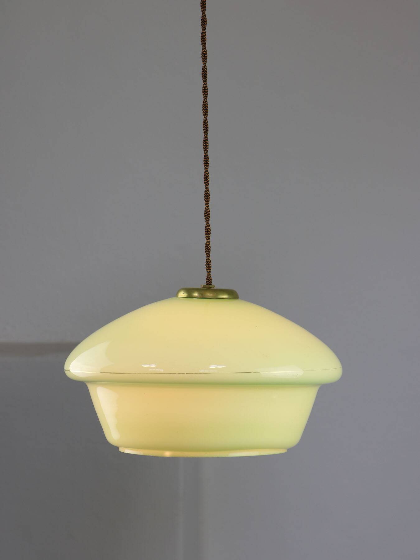 Mid-Century Italian Green Glass and Brass Pendant Lamp