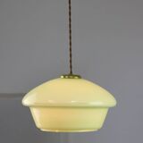 Mid-Century Italian Green Glass and Brass Pendant Lamp