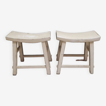 Set of 2 white Chinese stools