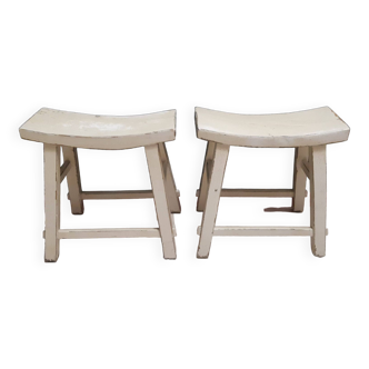 Set of 2 white Chinese stools