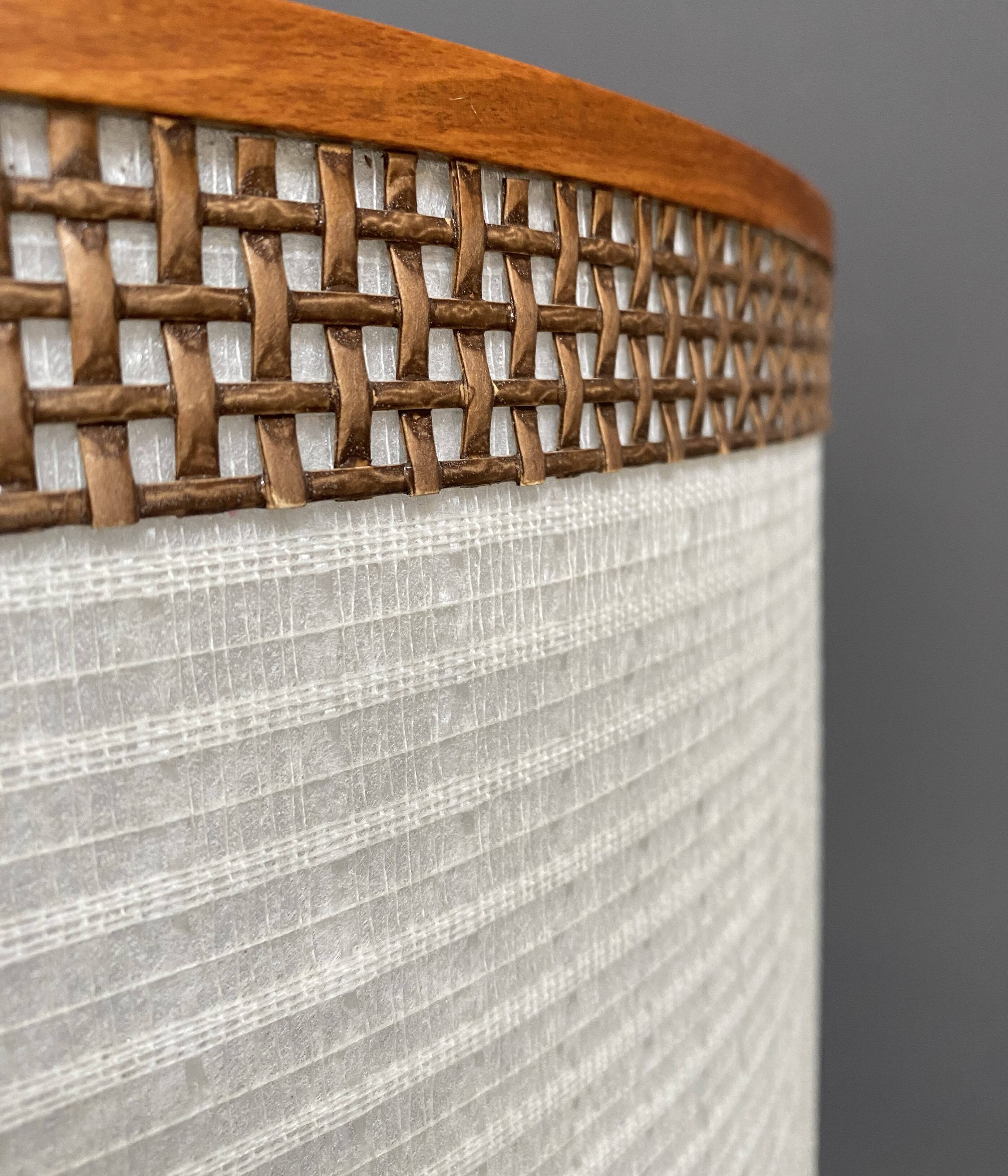 Bamboo-look floor lamp with large white shade