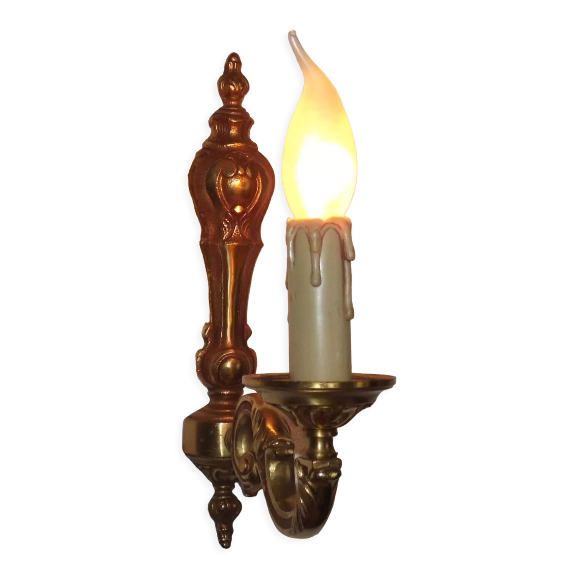 Simple wall sconce in classic Empire style in vintage French bronze.