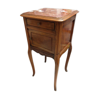 Wood and marble bedside table with drawer