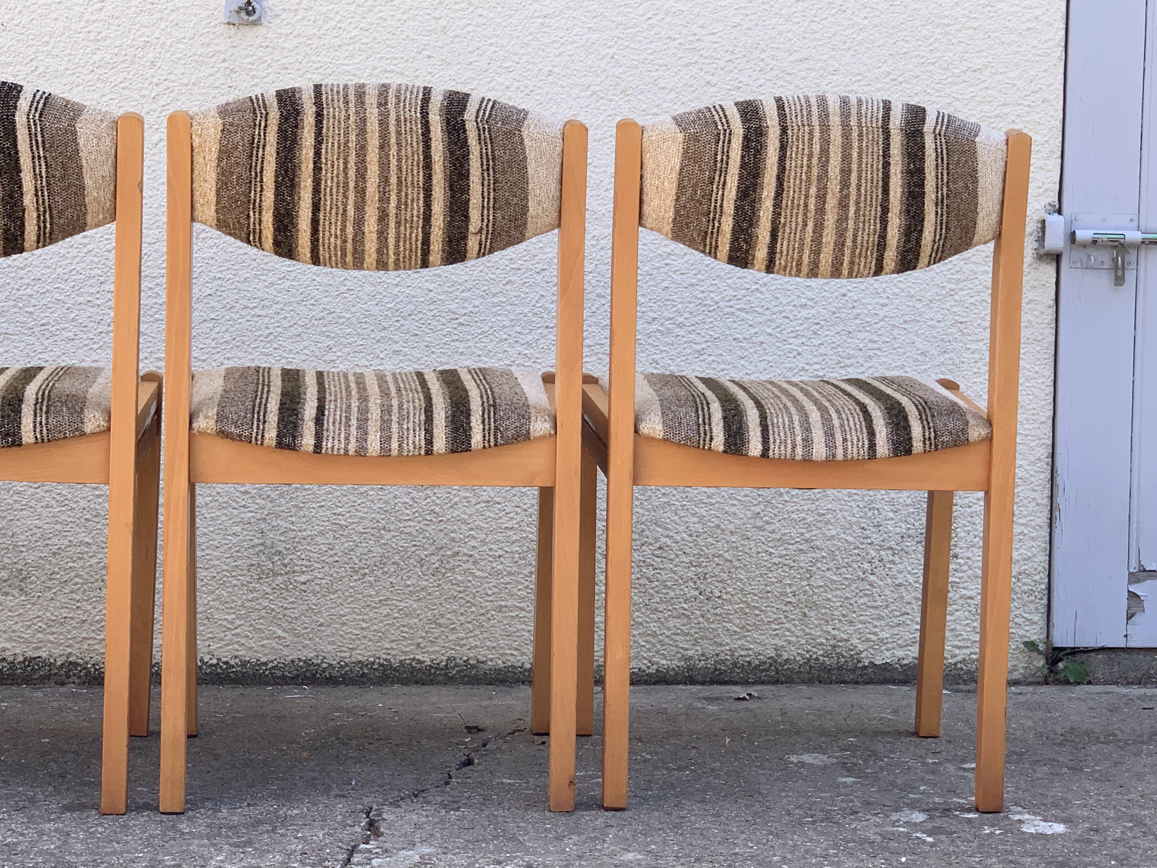 Suite of 4 chairs self beech brass and wool 1960