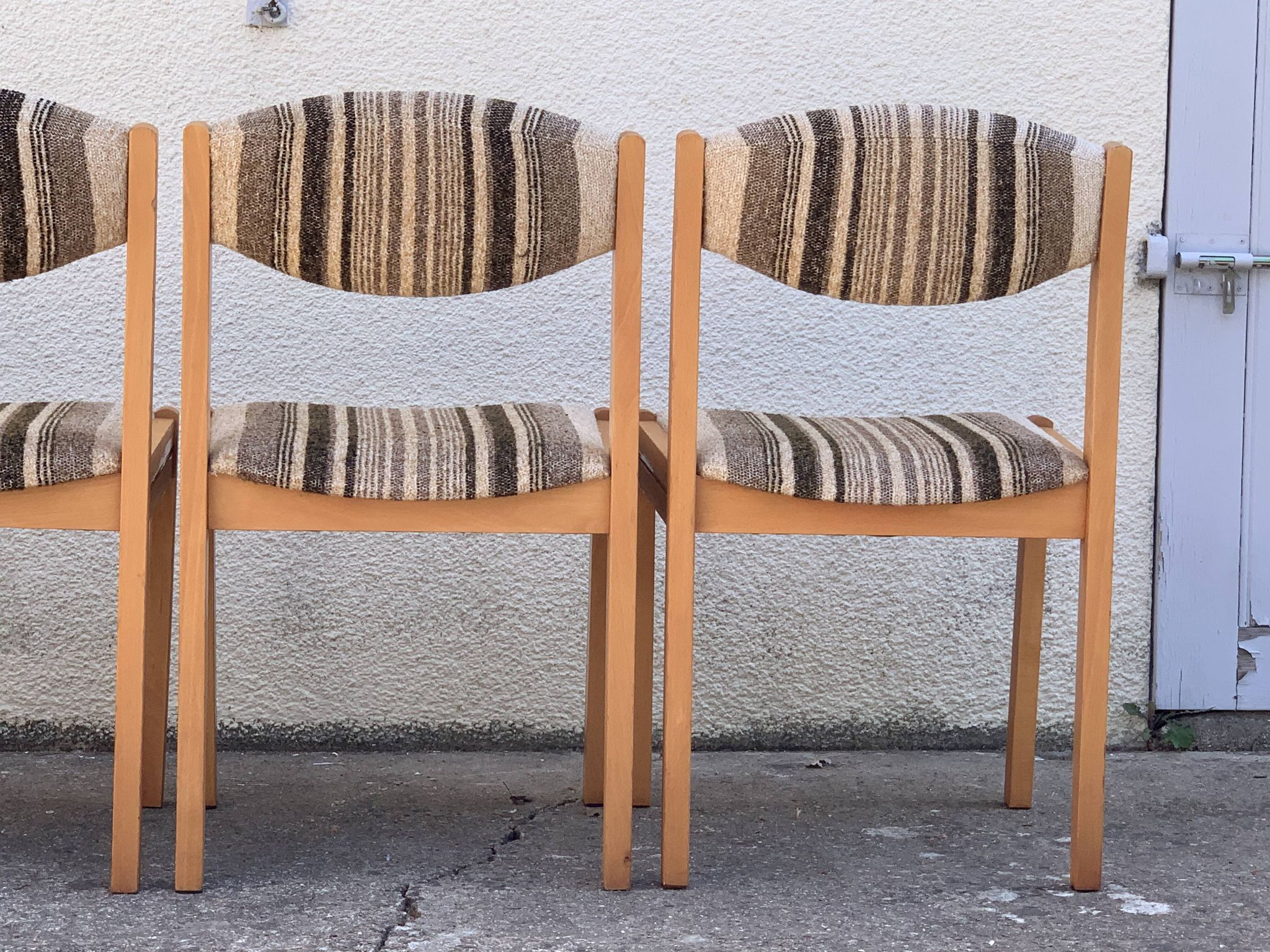 Suite de 4 chaises self hêtre laiton et laine 1960