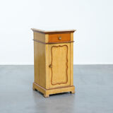 Antique wooden 1-door hallway/nightstand with a light marble top