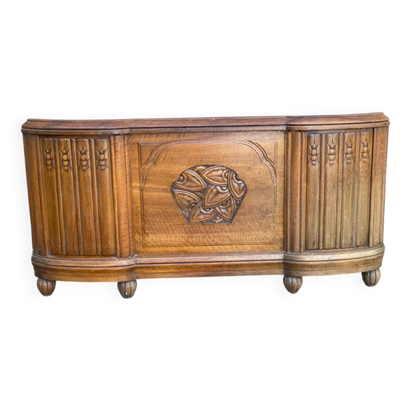 Pied de lit art déco en chêne massif 1960 136cm