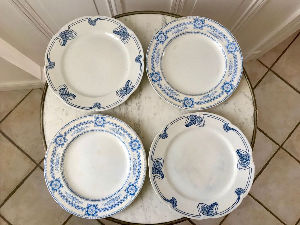 Lot of 4 mismatched flat plates terre de fer "alton" late nineteenth
